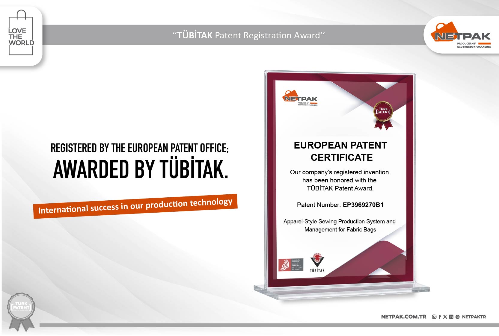 EPO Patented and TUBITAK Awarded Global Success