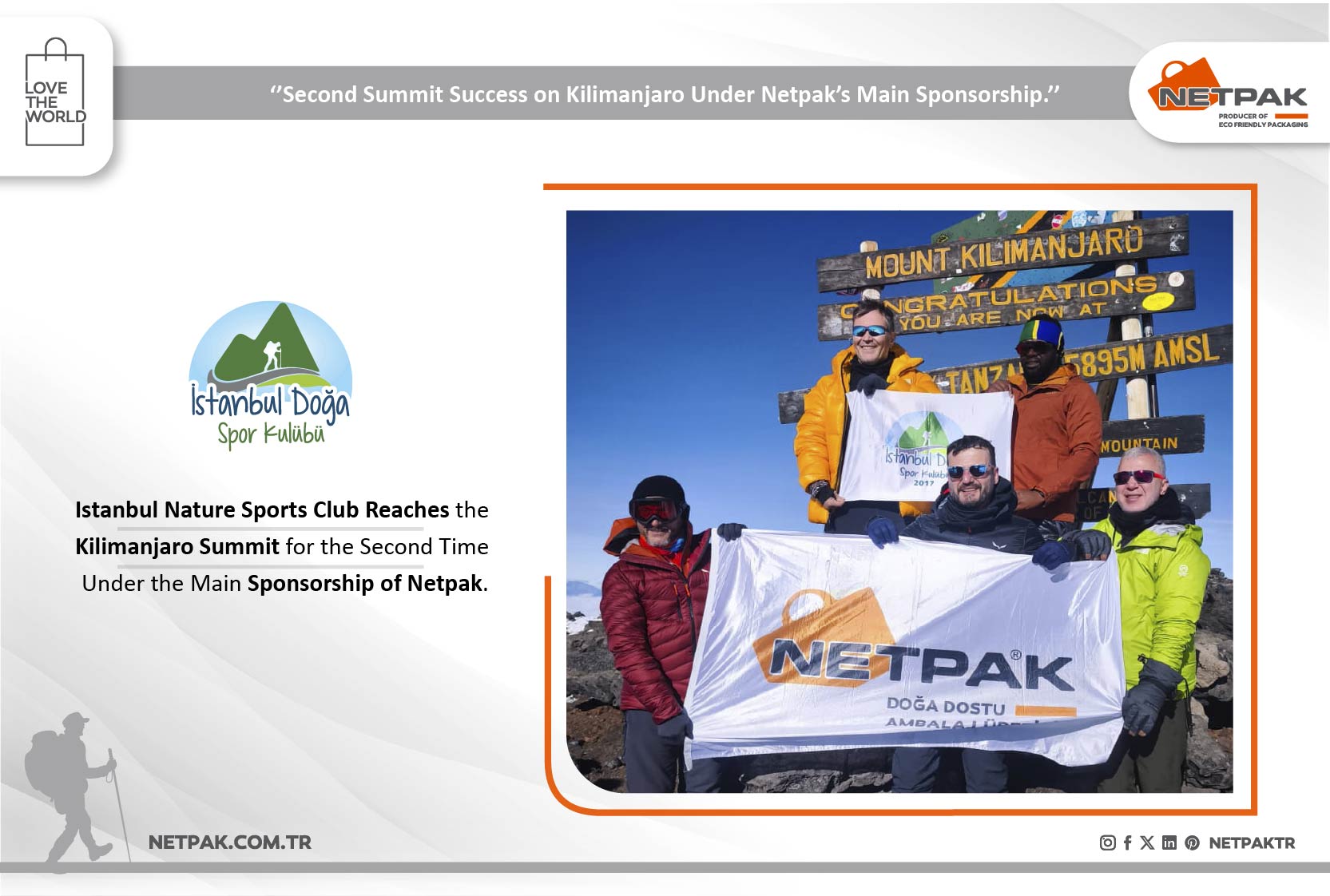 Istanbul Nature Sports Club Reaches Kilimanjaro Summit for the Second Time Under Netpak’s Main Sponsorship