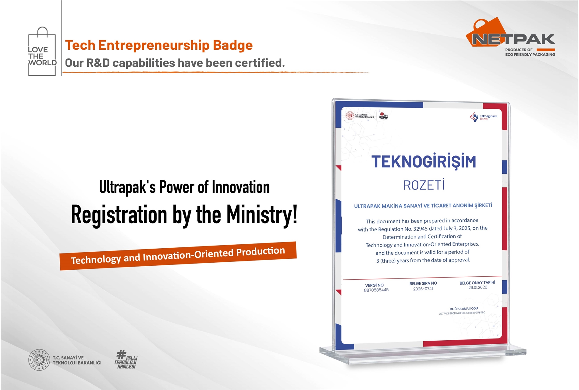Ministry Certification for Ultrapak’s Innovation Power