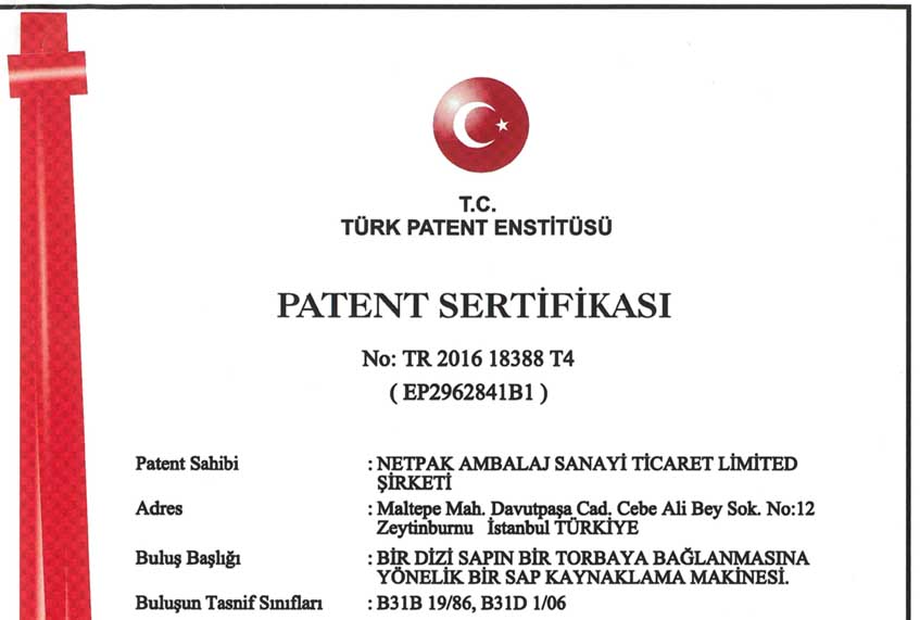  Ulusal Patent Belgemiz Onaylandı