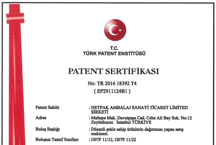  Ulusal Patent Belgeli Satış Makinesi