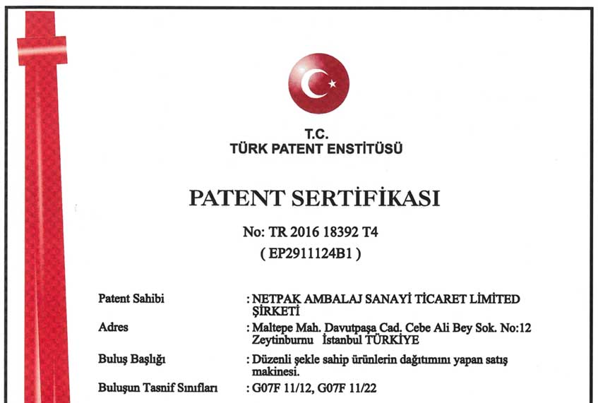 Ulusal Patent Belgeli Satış Makinesi