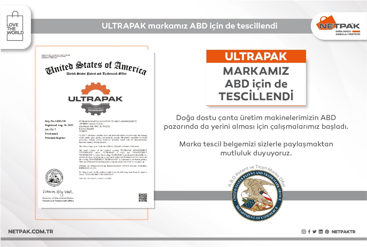 ULTRAPAK Markamız ABD İçin De Tescillendi...