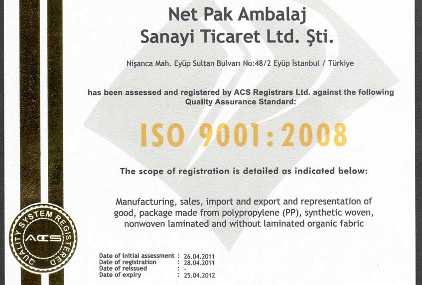  ISO 9001 Kalite Yönetim Sertifikası Aldık